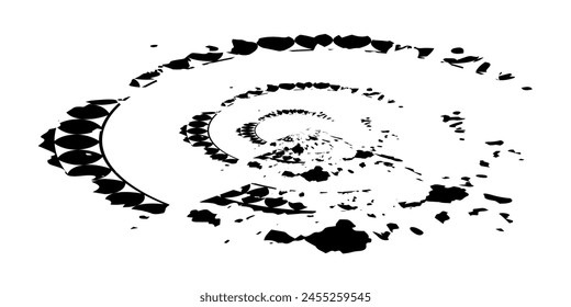 Auto tire tread grunge element. Car and motorcycle tire pattern, wheel tyre tread track. Black tyre print.