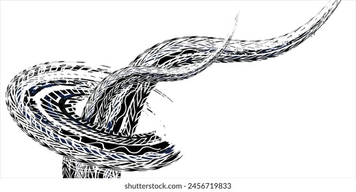 Reifenlauffläche-Grunge-Element für Autoreifen. Auto- und Motorradreifenmuster, Radreifenlauffläche Titel. Schwarzer Reifenprint. Vektorgrafik Abbildung.