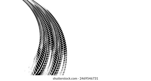 Auto tire tread grunge element. Car and motorcycle tire pattern, wheel tyre tread track. Black tyre print.