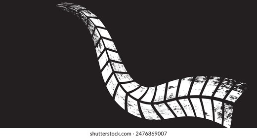 Elemento grunge de la banda de rodadura del neumático automático. Patrón del neumático del coche y de la motocicleta, pista de la banda de rodadura del neumático. Estampado de neumático negro. Ilustración vectorial aislada sobre fondo blanco.