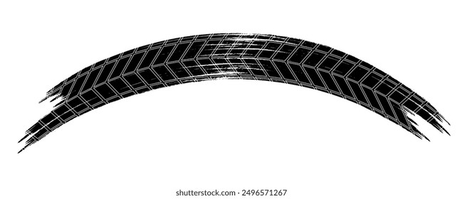 Auto tire tread grunge element. Car and motorcycle tire pattern, wheel tyre tread track. Black tyre print. Vector illustration isolated on white background.