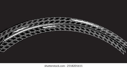 Auto tire tread grunge element. Car and motorcycle tire pattern, wheel tyre tread track. Black tyre print. Vector illustration isolated on white background.
