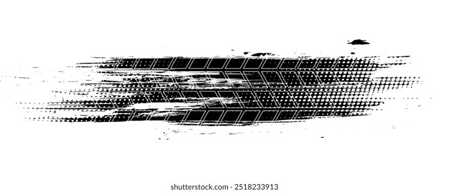 Auto tire tread grunge element. Car and motorcycle tire pattern, wheel tyre tread track. Black tyre print. Vector illustration isolated on white background.