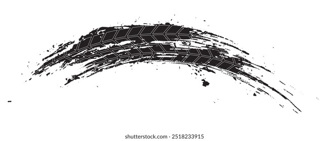Auto tire tread grunge element. Car and motorcycle tire pattern, wheel tyre tread track. Black tyre print. Vector illustration isolated on white background.