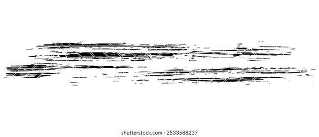 Elemento grunge de la banda de rodadura del neumático automático. Patrón de neumático de coche y motocicleta, pista de la banda de rodadura del neumático de rueda. Estampado de neumático negro. Ilustración vectorial aislada sobre fondo blanco.