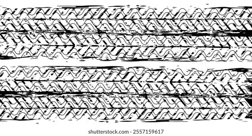 Auto tire tread grunge element. Car and motorcycle tire pattern, wheel tyre tread track. Black tyre print.