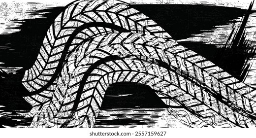 Auto tire tread grunge element. Car and motorcycle tire pattern, wheel tyre tread track. Black tyre print.