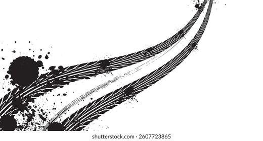 Auto tire tread grunge element. Car and motorcycle tire pattern, wheel tyre tread track. Black tyre print. modern Vector illustration isolated on white background.
