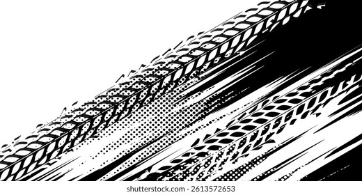 Auto tire tread grunge element. Car and motorcycle tire pattern, wheel tyre tread track. Black tyre print. geometric abstract.