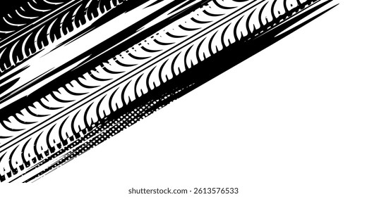 Auto tire tread grunge element. Car and motorcycle tire pattern, wheel tyre tread track. Black tyre print. geometric abstract.