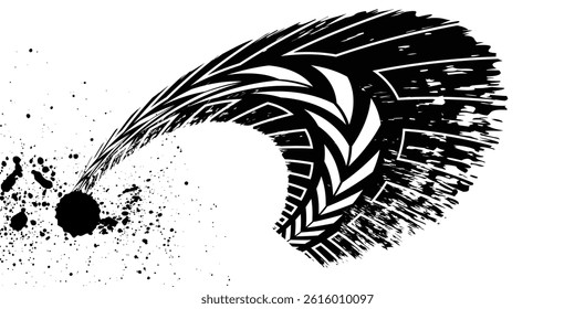 Auto tire tread grunge element. Car and motorcycle tire pattern, wheel tyre tread track. Black tyre print.
eps10