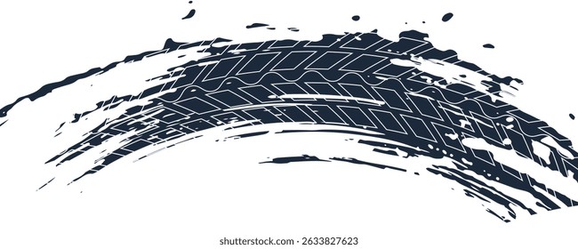 Auto tire tread grunge element. Car and motorcycle tire pattern, wheel tyre tread track. Black tyre print.