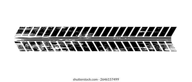 Elemento grunge de la banda de rodadura del neumático automático. Patrón de neumático de coche y motocicleta, pista de la banda de rodadura del neumático de rueda. Estampado de neumático negro. Ilustración vectorial aislada sobre fondo blanco.