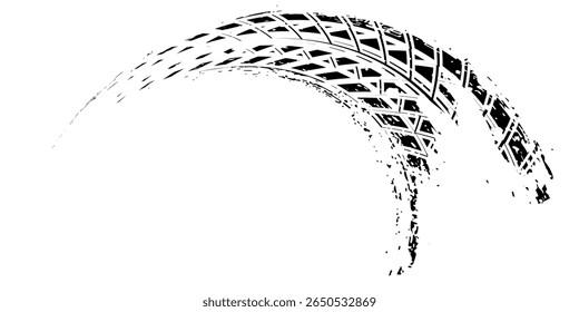 Auto tire tread grunge element. Car and motorcycle tire pattern, wheel tyre tread track. Black tyre print. Vector illustration isolated on white background.