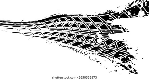 Auto tire tread grunge element. Car and motorcycle tire pattern, wheel tyre tread track. Black tyre print. Vector illustration isolated on white background.
