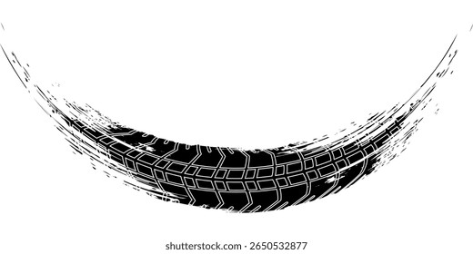 Auto tire tread grunge element. Car and motorcycle tire pattern, wheel tyre tread track. Black tyre print. Vector illustration isolated on white background. eps10