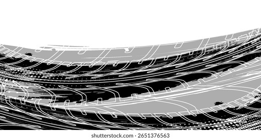 Auto tire tread grunge element. Car and motorcycle tire pattern, wheel tyre tread track. Black tyre print. Vector illustration eps10
