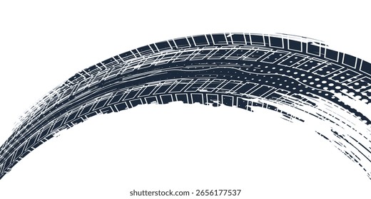 Auto tire tread grunge element. Car and motorcycle tire pattern, wheel tyre tread track. Black tyre print. 