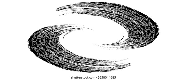 Auto tire tread grunge element. Car and motorcycle tire pattern, wheel tyre tread track. Black tyre print.