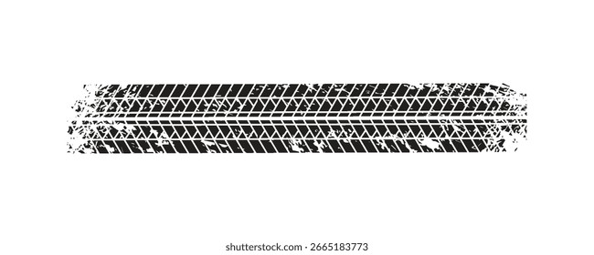 Elemento grunge de la banda de rodadura del neumático automático. Patrón de neumático de coche y motocicleta, pista de la banda de rodadura del neumático de rueda. Estampado de neumático negro. Vector moderno