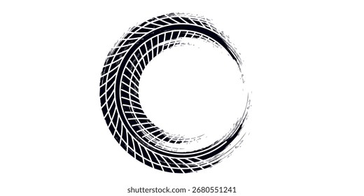 Elemento grunge de la banda de rodadura del neumático automático. Patrón de neumático de coche y motocicleta, pista de la banda de rodadura del neumático de rueda. Estampado de neumático negro. Ilustración vectorial aislada sobre fondo blanco.