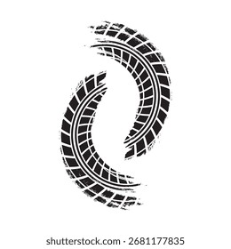 Auto tire tread grunge element. Car and motorcycle tire pattern, wheel tyre tread track. Vector illustration isolated on white background.