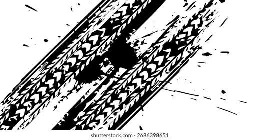 Elemento grunge de la banda de rodadura del neumático automático. Patrón de neumático de coche y motocicleta, pista de la banda de rodadura del neumático de rueda. Impresión de neumático negro. abstracto geométrico.