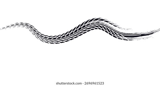 Elemento grunge de la banda de rodadura del neumático automático. Patrón de neumático de coche y motocicleta, pista de la banda de rodadura del neumático de rueda. Estampado de neumático negro. Ilustración vectorial aislada sobre fondo blanco.