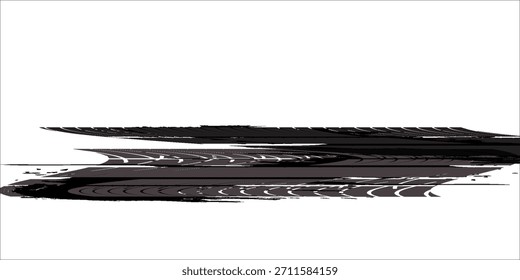 Elemento grunge de la banda de rodadura del neumático automático. Patrón de neumático de coche y motocicleta, pista de la banda de rodadura del neumático de rueda. Estampado de neumático negro. Ilustración vectorial aislada sobre fondo blanco.

