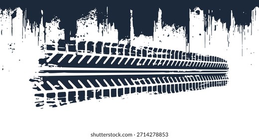Reifenlaufflächen-Grunge-Element für Autoreifen. Auto- und Motorradreifen Muster, Radreifen Lauffläche Spur. Schwarzer Reifenabdruck. 
