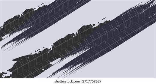 Elemento grunge de la banda de rodadura del neumático automático. Patrón de neumático de coche y motocicleta, pista de la banda de rodadura del neumático de rueda. Estampado de neumático negro. Ilustración vectorial aislada sobre fondo blanco.