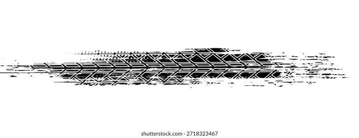 Elemento grunge de la banda de rodadura del neumático automático. Patrón de neumático de coche y motocicleta, pista de la banda de rodadura del neumático de rueda. Estampado de neumático negro. Ilustración vectorial aislada sobre fondo blanco.