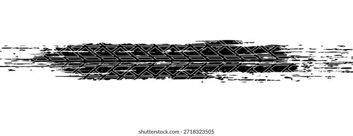 Elemento grunge de la banda de rodadura del neumático automático. Patrón de neumático de coche y motocicleta, pista de la banda de rodadura del neumático de rueda. Estampado de neumático negro. Ilustración vectorial aislada sobre fondo blanco.