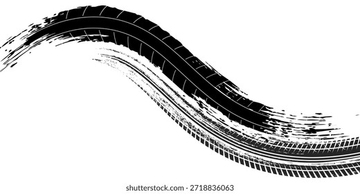 Elemento grunge de la banda de rodadura del neumático automático. Patrón de neumático de coche y motocicleta, pista de la banda de rodadura del neumático de rueda. Vector