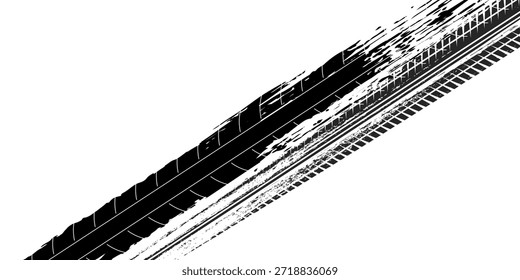 Elemento grunge de la banda de rodadura del neumático automático. Patrón de neumático de coche y motocicleta, pista de la banda de rodadura del neumático de rueda. Vector