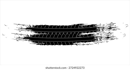 Auto tire tread grunge element. Car and motorcycle tire pattern, wheel tyre tread track. Black tyre print. Vector illustration isolated on white background.