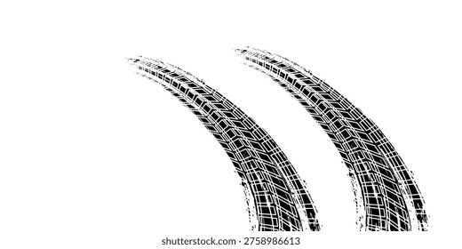 Auto tire tread grunge element. Car and motorcycle tire pattern, wheel tyre tread track. Black tyre print.