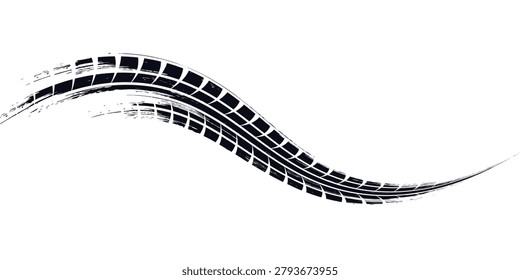 Auto tire tread grunge element. Car and motorcycle tire pattern, wheel tyre tread track. Black tyre print. Modern Vector