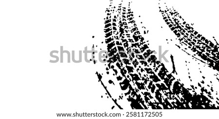 Auto tire tread grunge element. Car and motorcycle tire pattern, wheel tyre tread track. Black tyre print.