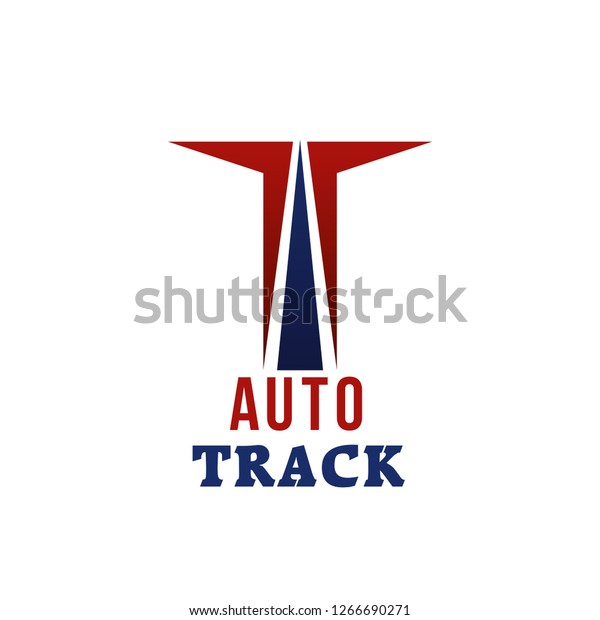 Auto track\
vector sign concept. Race and formula concept. Road for automobile\
sport vector emblem. Red and blue colors badge isolated on white\
background. Auto championship\
concept