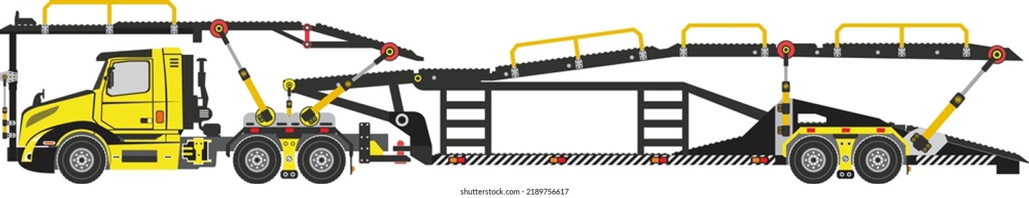 Auto transport aka car transport truck or car hauler truk side view in semi truck model vector illustration