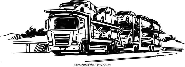 Auto Transport Carrier. Vector Illustration