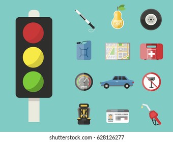 Auto transport motorist icon symbol vehicle equipment service car driver tools vector illustration.