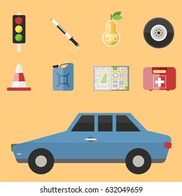 Auto transport motorist icon symbol vehicle equipment service car driver tools vector illustration.