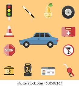 Auto transport motorist icon symbol vehicle equipment service car driver tools vector illustration.