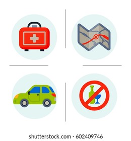 Auto transport motorist icons symbols change vehicle automobile mechanic and equipment symbols service car driver tools high detailed vector illustration set.