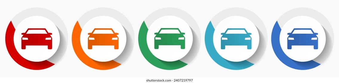 Auto, transport, transportation, car vector icon set, flat icons for logo design, webdesign and mobile applications, colorful round buttons