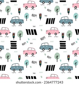 Auto travel pattern vector illustration for children +  vector pattern elements in a separate layer