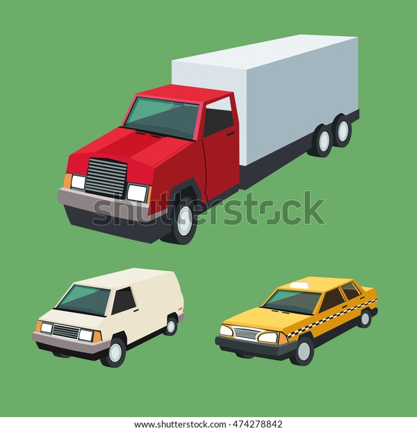 Auto truck garage car\
automobile retro cartoon icon set. Colorful design. Vector\
illustration