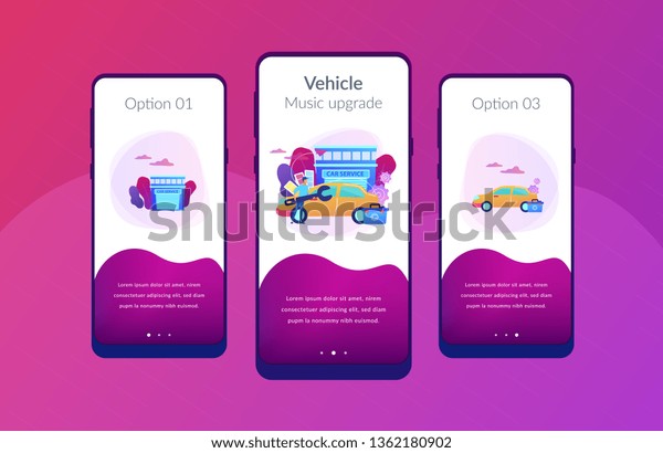 Auto\
tuner with wrench and toolbox doing vehicle modification at car\
service. Car tuning, car body shop, vehicle music upgrade concept.\
Mobile UI UX GUI template, app interface\
wireframe